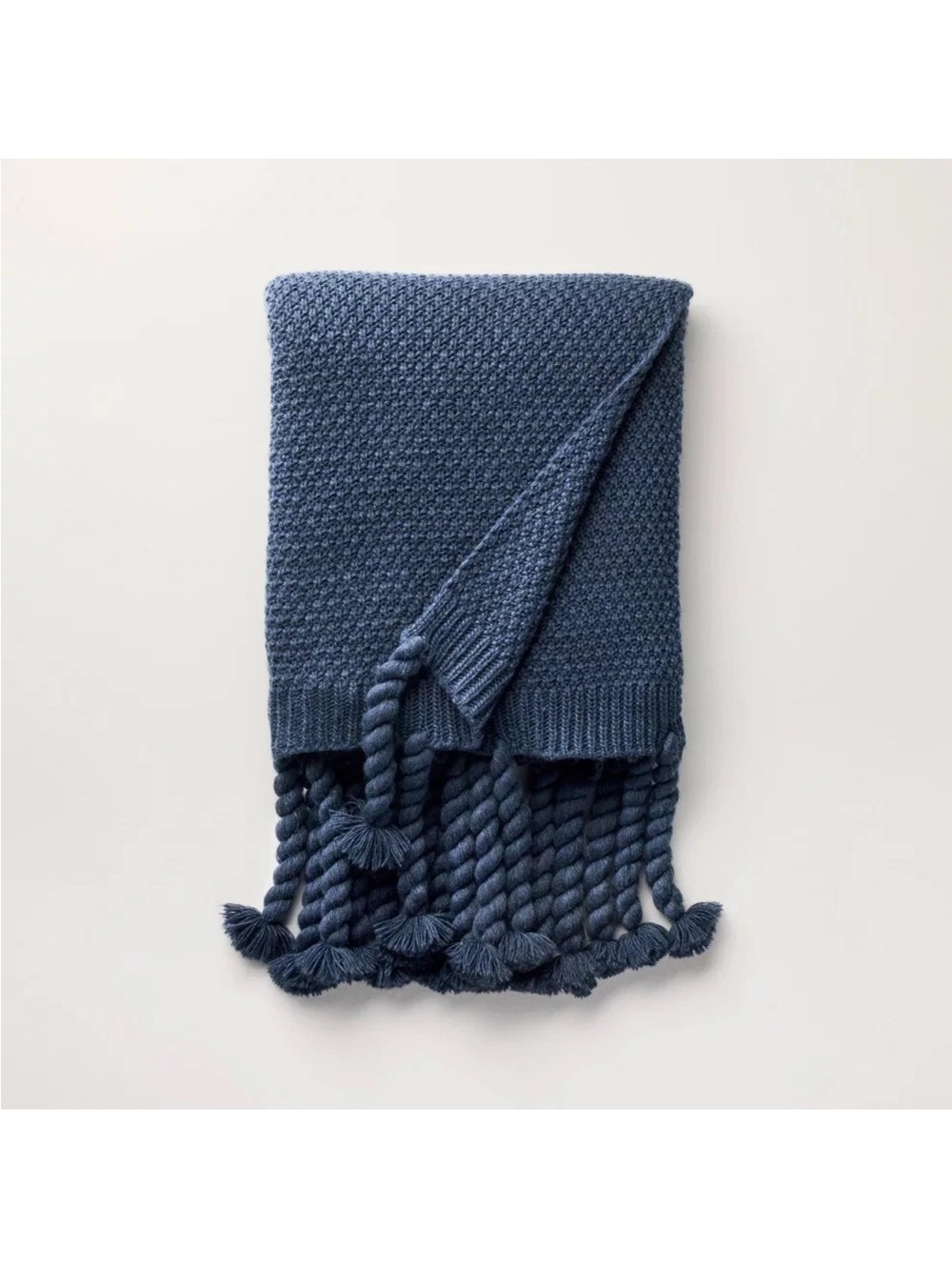 Hearth & Hand Textured Knit Throw Blanket with Twisted Fringe Tassels Navy Blue